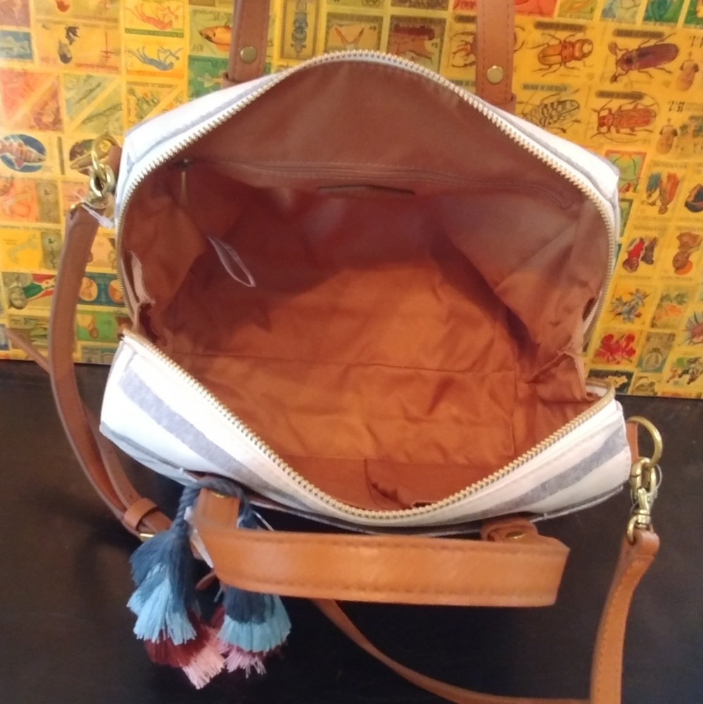 NEW! Fossil Rachel Satchel Blue Stripe Crossbody - Picture 6 of 7